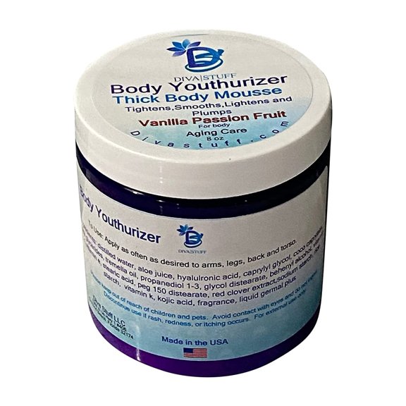 Diva Stuff Body Youthurizer, Vanilla Passionfruit, Thick Body Mousse, Tightens, Smooths, Lightens, and Plumps, 8 oz Jar
