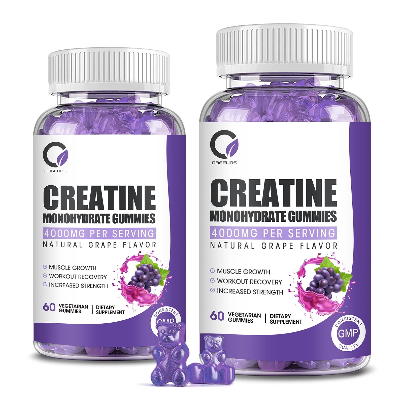 (2 Pack)Creatine Monohydrate Gummies for Women & Men, Boost Focus, Strength, and Endurance, Gluten-Free, Non-GMO, 4 Grams of Creatine per Serving