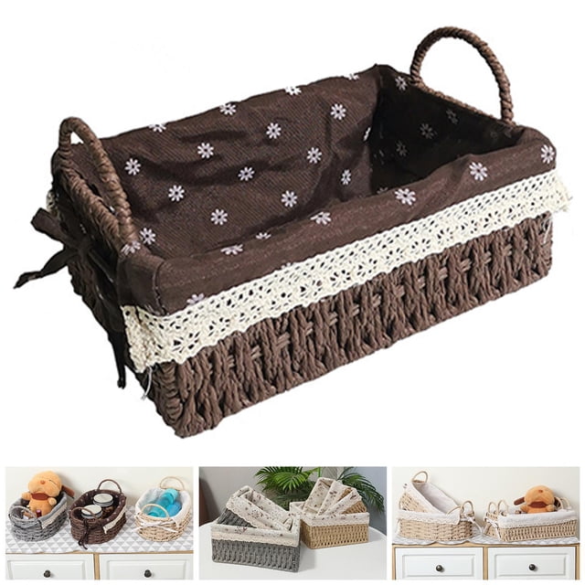 Cesta de almacenamiento de ratán multiusos, cestas decorativas, ropa, cosméticos, artículos diversos, contenedor hecho a para dormitorio, baño, marrón B Macarena Cesta de almacenamiento