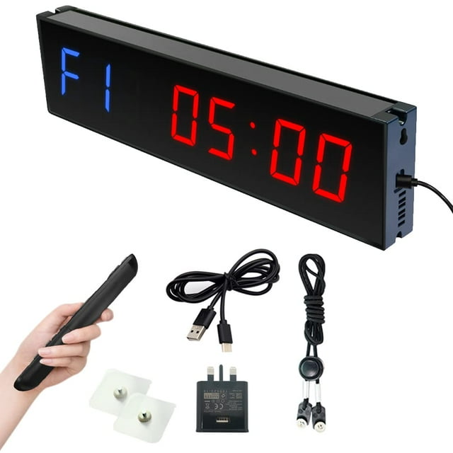 Temporizador de intervalos de reloj de gimnasio LED, cronómetro programable con cuenta atrás/arriba de metal de 1,5 pulgadas brillo de volumen ajustable con control remoto
