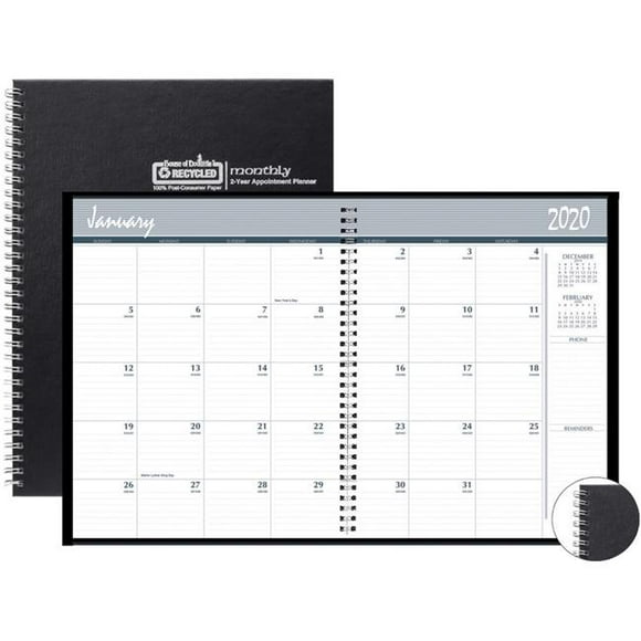 House of Doo HOD262092 Monthly Calendar Planner 2 Year Black Hard Cover - Beige & Gray