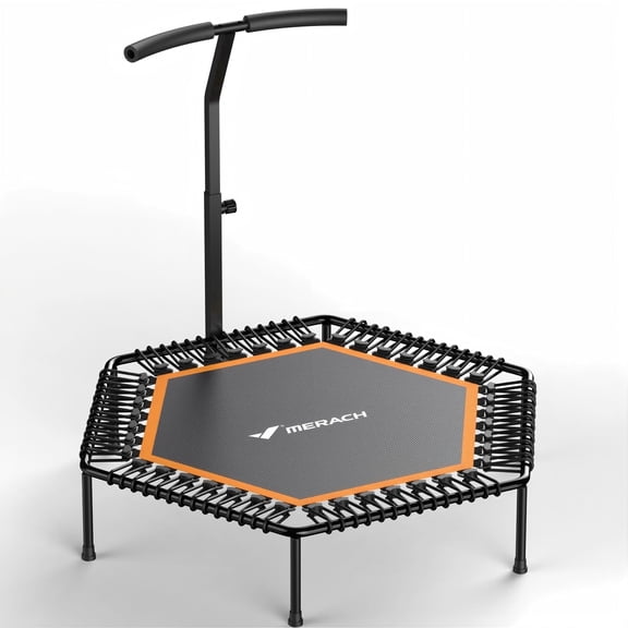 MERACH 50" Fitness Trampoline with Bar, Mini Trampoline Rebounder with Bungees for Adults, Max Load 450lbs