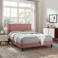 thumbnail image 2 of Platform Bed Frame, Tufted, Rivet Nailhead, Full Size, Pink, Velvet, Mid Century Bedroom, Modern Contemporary Boutique HB35610, 2 of 8