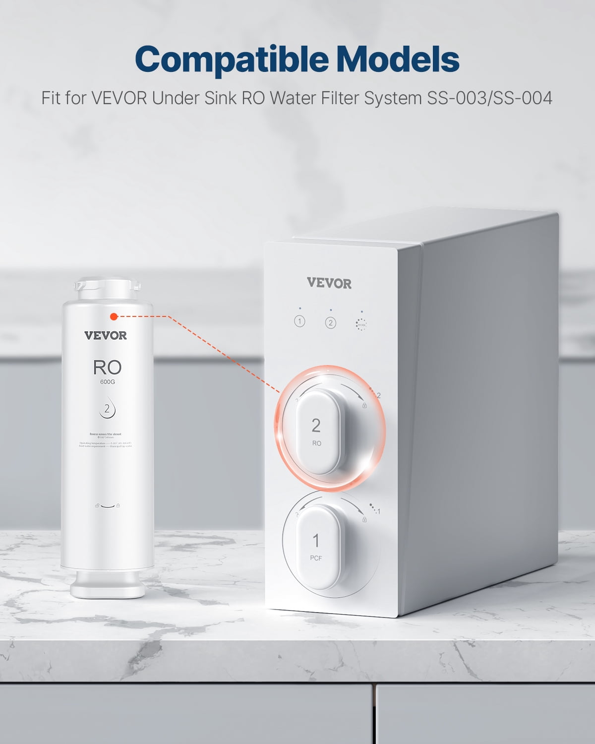 VEVOR Reverse Osmosis System, 600 GPD 10-stage Reverse Osmosis Water Filter Replacement, RO Filter Cartridge for 24 Months, Reduces Lead & Chlorine, Compatible with SS-003 Under Sink Water Filter