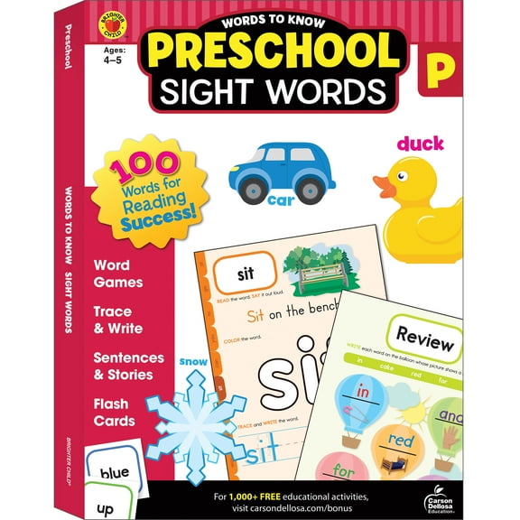 Brighter Child Words to Know Preschool Sight Words Workbook (320 pages) Grade PK-l