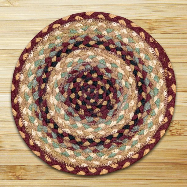 Earth Rugs C357 Burgundy / Gray / Cream Round Braided Rug 5.75 x 5.75