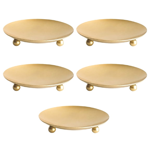 Worgeous 5 Pcs Candle Holders for Pillar Candles Plates Candle-holder Golden