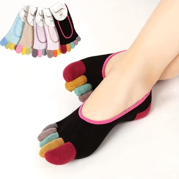 5 Pairs Women Toe Socks Cotton No Show Toe Low Cut Socks with Toes Separated for Women Athletic Running