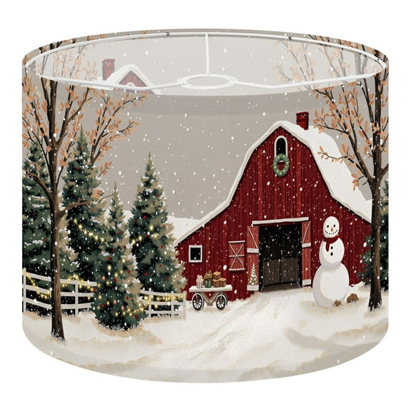 Linen Drum Lampshades Christmas Trees Charming Decorations Winter Farmhouse Red Barn Snowman 13"x13"x10" Light Shade for Table Lamps Floor Lamps Lampshade Replacement Assembly Required
