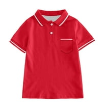 Razzly Little Boys Short Sleeve Pique Polo, Solid Color Quick Dry Short Sleeve Golf Shirt Child Classic Pique Polo Breathable Toddler Shirt(Red,5-6 Years)