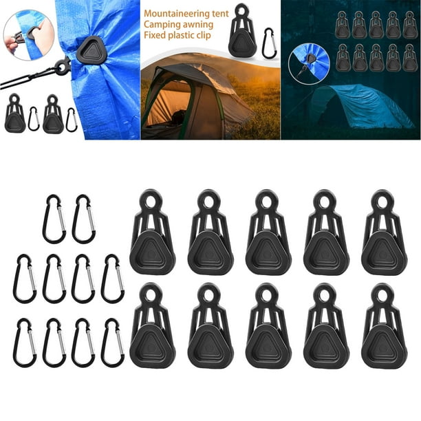 10 Clips para Lona con Agarre de Bloqueo Resistente, Abrazaderas de Cuerda de Viento para Lonas con Ganchos para Toldo, Toldos, Cubierta de Lona, Camp Clip y gancho negros Baoblaze Abrazadera de clip para lona de tienda