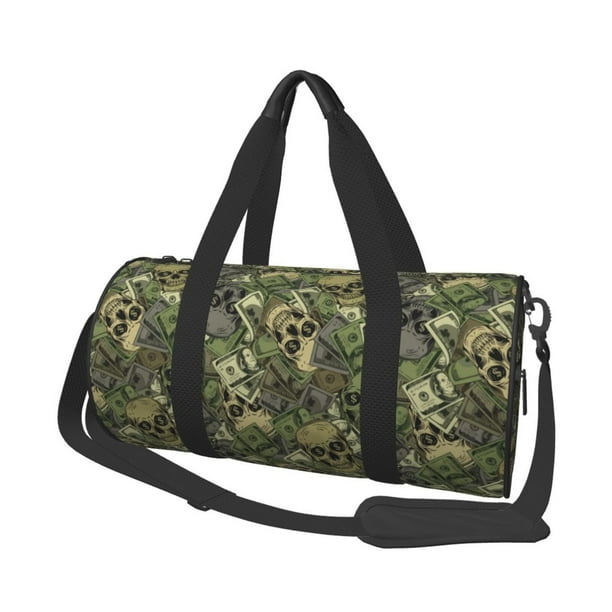 Balery Green Skulls Bolsa de Gimnasio para Mujeres y Hombres, Bolsa de Viaje Impermeable, Bolsa de Fin de Semana con Compartimento para Zapatos y Bolsillo Húmedo