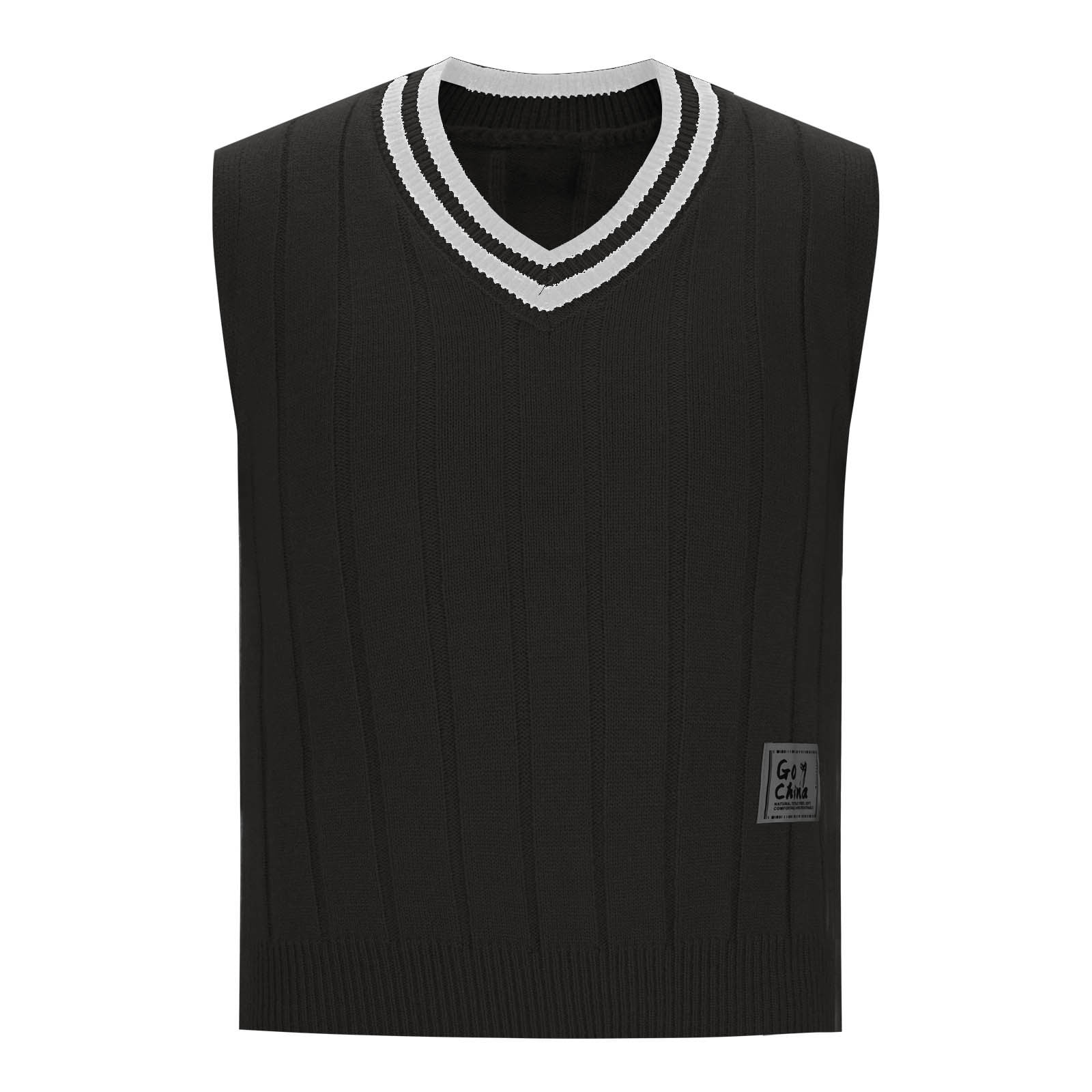 Ofreoo Men Waistcoat Knitting Top Sleeveless Casual V-neck Top Bottom Llayer Shirt Work Vest for Men Gift for Adults