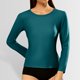 thumbnail image 1 of MHFRRA Camiseta Informal de Manga Larga Acanalada con Cuello Redondo y Corte Entallado para Mujer Verde Menta, 1 of 4