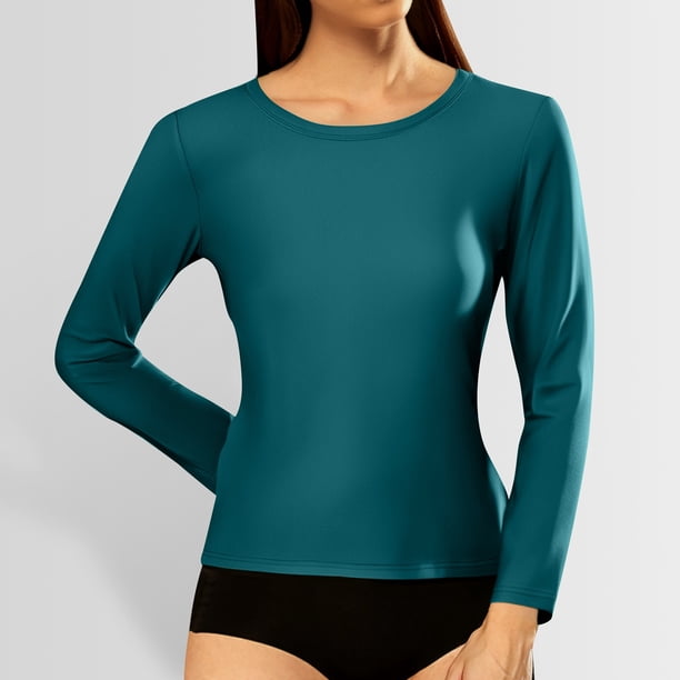 MHFRRA Camiseta Informal de Manga Larga Acanalada con Cuello Redondo y Corte Entallado para Mujer Verde Menta