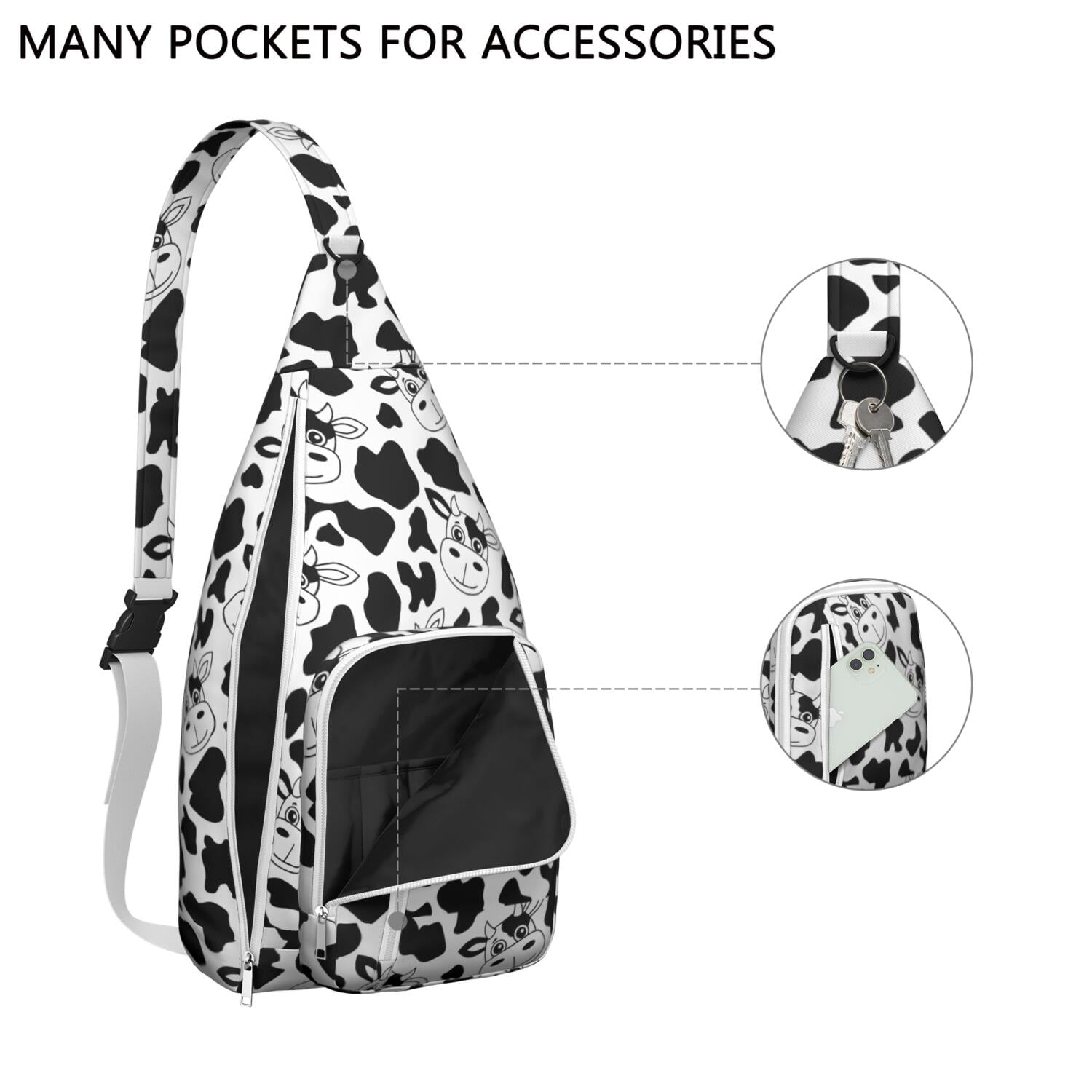 Rustic Cow Lovers Sling Backpack - Farmhouse Canvas Crossbody Bag with Bull & Cow Print, Funny Casual Daypack for Men/Women (Durable Shoulder Pack, Perfect Gift)