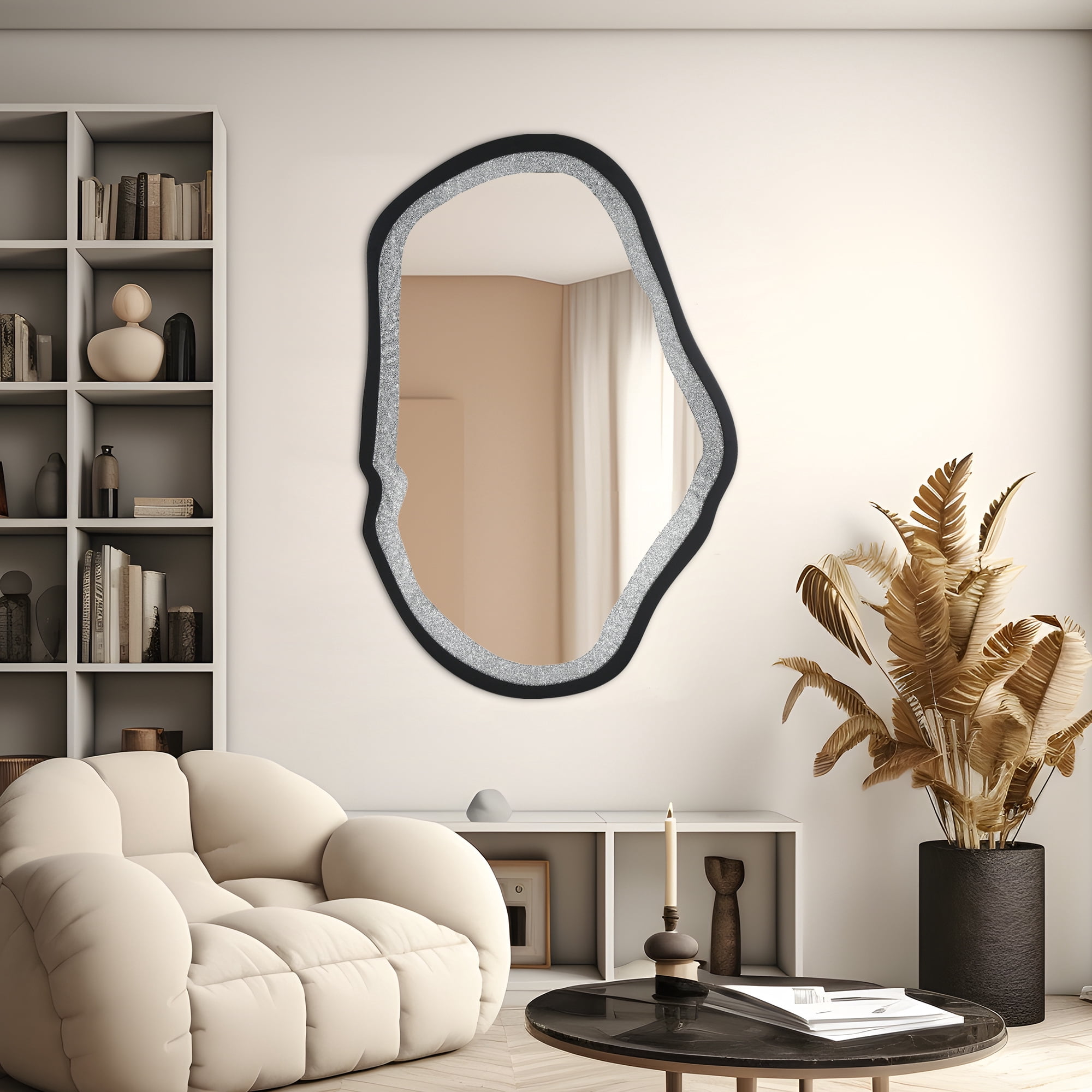 31.9-in W x 47.2-in H Irregular Black and Silver Diamonds Framed Wall Mirror