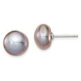 thumbnail image 1 of 925 Sterling Silver Rh-plated 10-11mm Grey FWC Button Pearl Earrings; for Adults and Teens; for Women and Men, 1 of 1