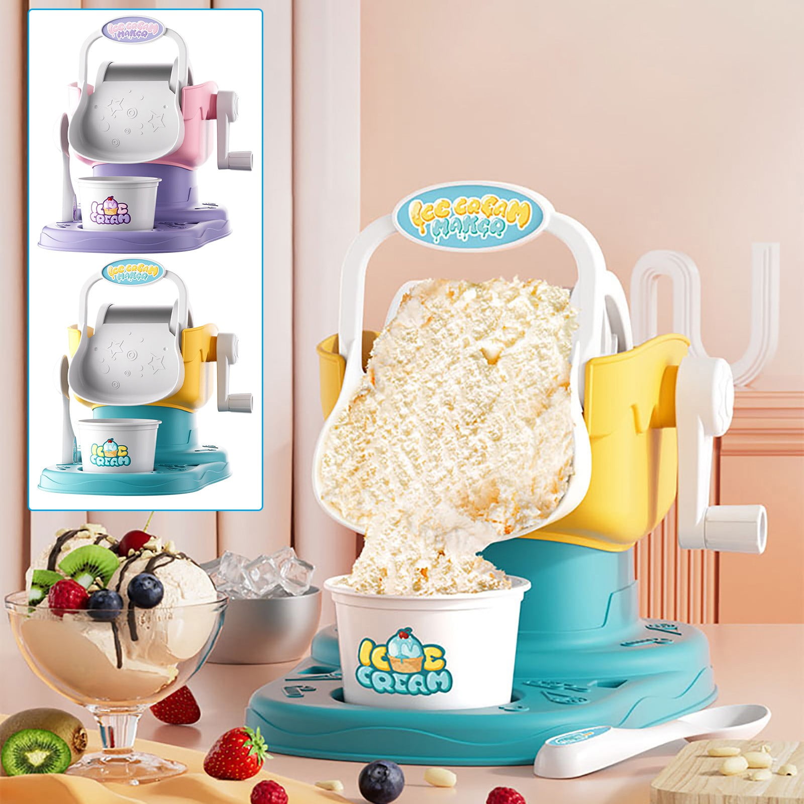 Green Children'S Mini Ice Cream Maker Homemade Frozen Dessert Machine Easy Operation Toy For Kids