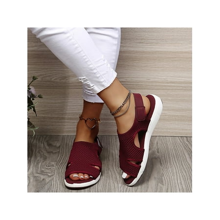 

Ritualay Womens Breathable Open Toe Walking Sandals Anti Slip Elastic Ankle Strap Summer Sandal Work Lightweight Magic Tape Hiking