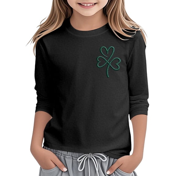 Kiijoy Toddler Girls St. Patrick's Day T Shirt 3/4 Sleeve Clover Graphic Tee, Sizes 3-4