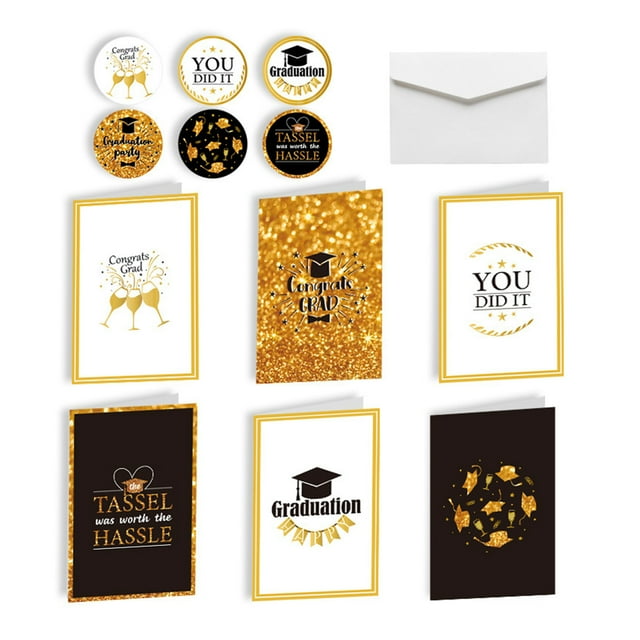 LCXmlly Cartes de Vœux Impression Feuille Dorée Vœux de Collation des Grades Paillettes Vierges à l'Intérieur Fête de Secondaire