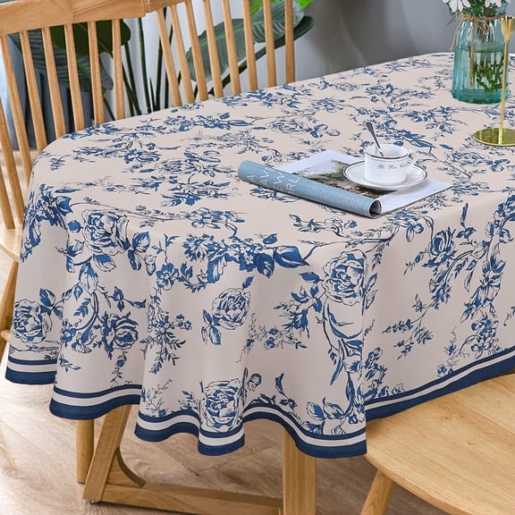 Oval Tablecloth Blue Floral Tablecloth, Modern Floral Oval Tablecloth, Blue Floral Tablecloth, Indoor/Outdoor Waterproof Wrinkle Free Durable Blue Tablecloth for Oval Tables 54 X 72 in
