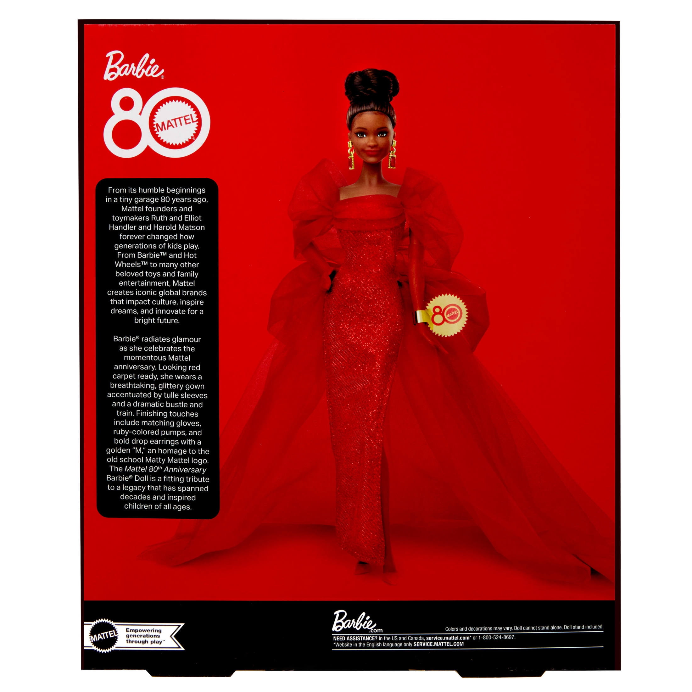Barbie Signature Collectible Doll for Mattel 80th Anniversary, Glittery Red Tulle Gown, Brunette
