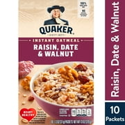 Quaker Raisin Date & Walnut Flavor Instant Oatmeal, 1.3 oz Paperboard Box 10 Packets