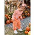 thumbnail image 5 of RUINIXCW Newborn Girl My First Halloween Outfit Infant Girls Fall Winter Clothes Pumpkin Letter Printed Ruffled Long Sleeve Romper Pants Headband Set, 5 of 10