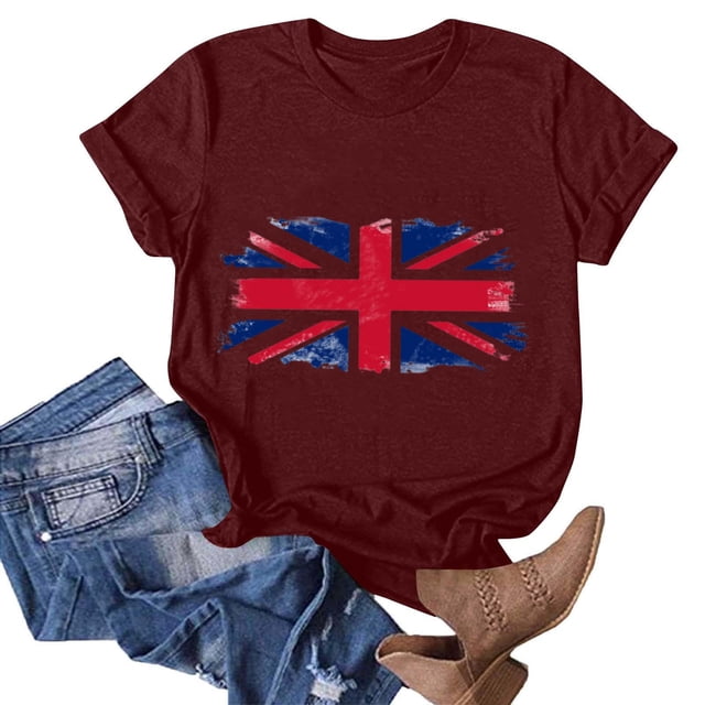 Tops Cortos para las Mujeres Día de la Independencia Impreso Cuello de la Tripulación Tee, Casual Y Elegante Cuello Redondo Tops para las Mujeres