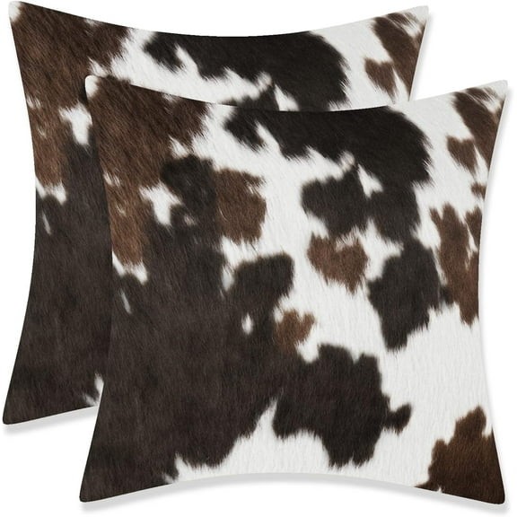 Western Cow Print Pillow Covers 18x18 Inch Set of 2 Brown Black White Cowhide Throw Pillow Covers Animal Skin Farmhouse Pillow Case for Home Couch Bed Sofa Decor