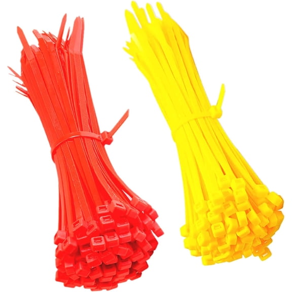 BDKWID-Zip Ties, 200pcs Yellow and Red Zip Ties 8 Inch, Plastic Ties Small Zipties Cable Tie Wraps, Multi-Purpose Cable Management Ties, Self-Locking Ziptie for Office and Home(Can bear 30lb)