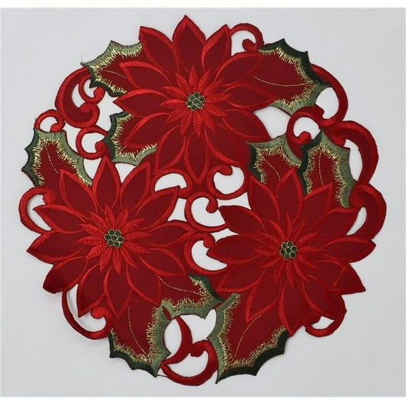 Sinobrite  16 in. All Red Poinsettia with Green Leaves & Gold Trim Doily