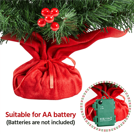 Topeakmart 2 Ft Prelit Tabletop Christmas Tree with 35 LED Warm Toned Lights Red Berries, Green