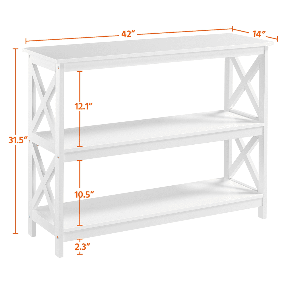 FULLFURNIQUE 3-Tier Console Table Entryway Table with X-shape Reinforcement Structures for Living Room, White