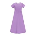 thumbnail image 4 of Swstbby Liquidation d'Économies d'Été 2025! Robe d'Été pour Filles, Robe à Rayures à Manches Courtes Extensible avec Poches pour Tout-Petits et Filles, Robe Longue Évasée Violette 13-14 Ans, 4 of 5