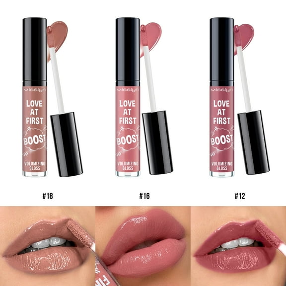 Misslyn 3pcs Love At First Boost Volumizing Gloss Lip Gloss, Moisturizing Smooth Lip Stain with Rich Varied Color, #18 16 12
