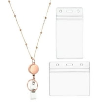 Uxcell Round Badge Necklace Lanyard with 1 Set ID Holder, Rose Gold
