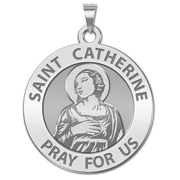Picturesongold.Com Saint Catherine of Alexandria Religious Medal Necklace Pendants - 2/3 inch Size of Dime -Solid 14K Yellow Gold