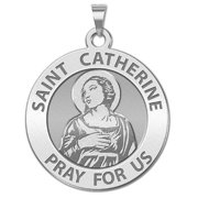 Picturesongold.Com Saint Catherine of Alexandria Religious Medal Necklace Pendants - 1 inch Size of a Quarter -Sterling Silver