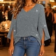 thumbnail image 6 of IUYRTFE Women's V-Neck Mesh Split Sleeve Top Glitter Party Blouse Loose Fit Evening Wear, 6 of 7