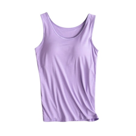 AherBiu Workout Yoga Cami Tops for Women Plus Size Tank Tops with Built in Bras Wide Strap Layer Comfy Camisole