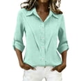 thumbnail image 6 of Outfmvch Button Down Shirts for Women Linen Shirts for Women Linen Cotton Shirts Lapel Collar Top Button Down Shirt Tops for Women Polo Short Sleeve Shirts Casual Plaid Tops Gauze Shirt Green XL, 6 of 7