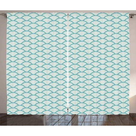 Narrow Flat Panel (Beach Curtains 2 Panels Set, Narrow Striped Conceptual Sea Waves Pattern Circular Rounded Rippled Swirled, Window Drapes for Living Room Bedroom, 108W X 63L Inches, Sky Blue White, by)