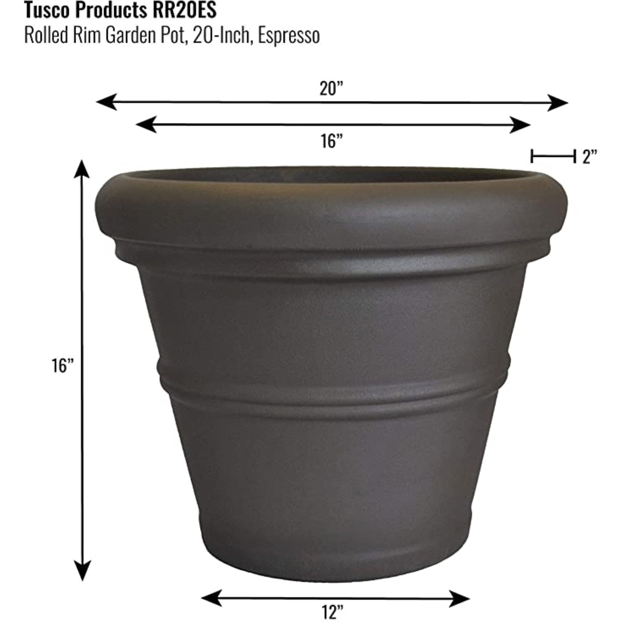 ショッピング取扱店 Tusco Products RR20ES Rolled Rim Garden Planter， Espresso 鉢、プランター 