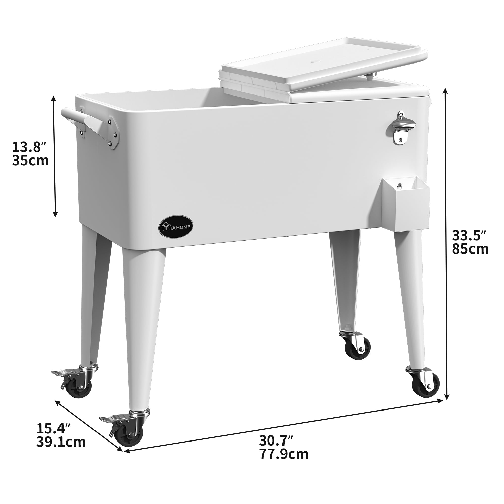 Dextrus 80 Quart OutdDextrus 80 Quart Outdoor Rolling Cooler Cart with Bottle Opener Drainage, White