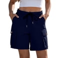 thumbnail image 6 of GERsome Women's Shorts with Pockets Drawstring Elastic Waist Outdoor Travel Hiking Cargo Shorts Navy Size L, 6 of 8