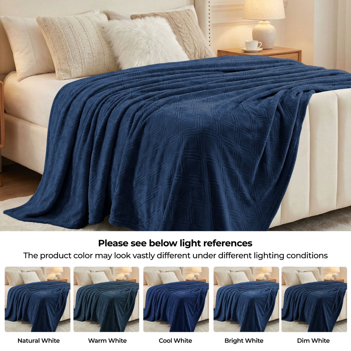 Superior Alaska Diamond Fleece Blanket 50" x 60", Lightweight Soft Bed Blankets, Throw Size, Navy Blue