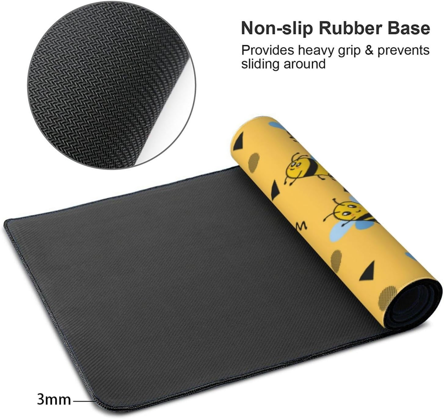 Gaming Mouse Pad Large Desk Mat,Desk Pad Extended Keyboard Pad,Anti-Slip Rubber Base Mouse Pad for Women Girls Work,Game,Office,Home 35.4"X15.7",Cute Little Bee Pattern Yellow